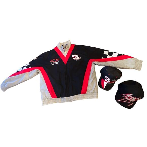 VTG 90s Dale Earnhardt Nascar Nutmeg Mills Racing Embroidered Jacket L #3 Hats - Picture 1 of 16